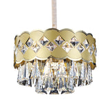 Tiered Round Chandelier Light Modern Style Crystal Block 9-Light Gold Pendant Lighting Fixture for Bedroom Clearhalo 'Ceiling Lights' 'Chandeliers' 'Modern Chandeliers' 'Modern' Lighting' 966428