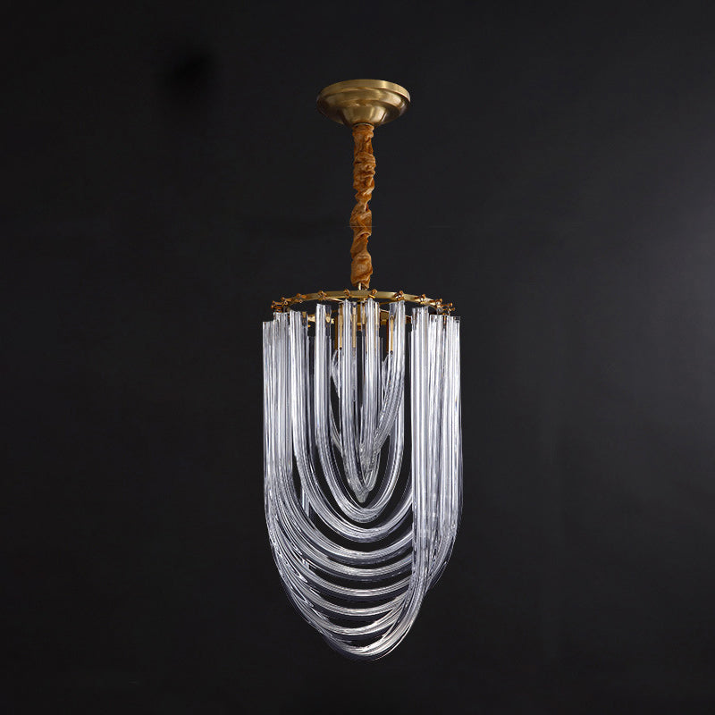 Gold Half-Oval Pendant Light Fixture Modern Style 3 Heads Clear Twisted Crystal Chandelier Lighting Clearhalo 'Ceiling Lights' 'Chandeliers' 'Clear' 'Industrial' 'Modern Chandeliers' 'Modern' 'Tiffany' 'Traditional Chandeliers' Lighting' 966433