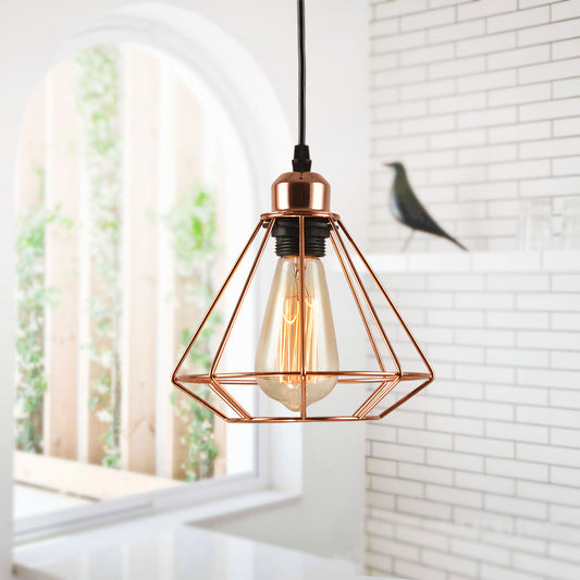 Geometric Cage Metal Ceiling Light Loft Industrial 1 Light Bedroom Pendant Lighting in Rose Gold Rose Gold Clearhalo 'Art Deco Pendants' 'Cast Iron' 'Ceiling Lights' 'Ceramic' 'Crystal' 'Industrial Pendants' 'Industrial' 'Metal' 'Middle Century Pendants' 'Pendant Lights' 'Pendants' 'Tiffany' Lighting' 96731