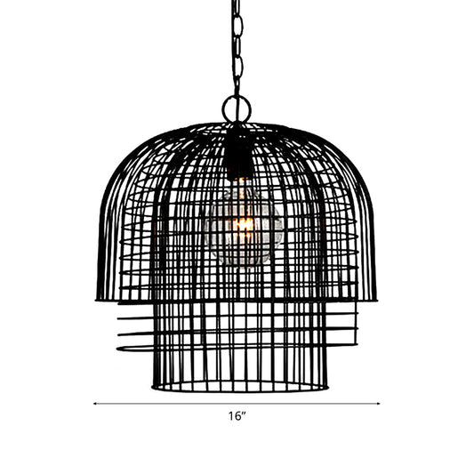 Industrial Caged Pendant Lamp 1 Head Wrought Iron Hanging Ceiling Light with Chain in Black Finish Clearhalo 'Art Deco Pendants' 'Black' 'Cast Iron' 'Ceiling Lights' 'Ceramic' 'Crystal' 'Industrial Pendants' 'Industrial' 'Metal' 'Middle Century Pendants' 'Pendant Lights' 'Pendants' 'Rustic Pendants' 'Tiffany' Lighting' 96807
