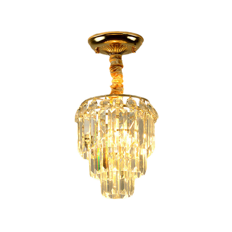 3-Layer Tapered Foyer Flush Mount Light Modernism Crystal Single Gold Semi Mount Lighting Clearhalo 'Ceiling Lights' 'Close To Ceiling Lights' 'Close to ceiling' 'Semi-flushmount' Lighting' 968342