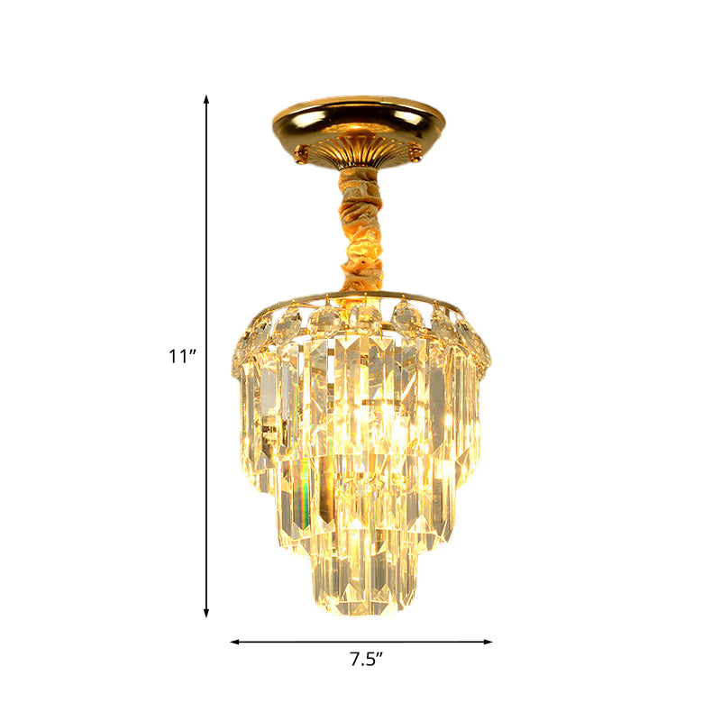 3-Layer Tapered Foyer Flush Mount Light Modernism Crystal Single Gold Semi Mount Lighting Clearhalo 'Ceiling Lights' 'Close To Ceiling Lights' 'Close to ceiling' 'Semi-flushmount' Lighting' 968343