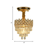 4 Tiers Crystal Droplet Ceiling Lamp Traditional 1-Light Sitting Room Semi Flush Mount Lighting with Gold Crown Top Clearhalo 'Ceiling Lights' 'Close To Ceiling Lights' 'Close to ceiling' 'Semi-flushmount' Lighting' 968347