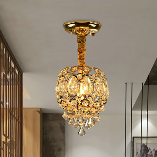 Traditional Oval Flush Light Fixture 1 Bulb Crystal Close to Ceiling Lamp in Gold Gold Clearhalo 'Ceiling Lights' 'Close To Ceiling Lights' 'Close to ceiling' 'Semi-flushmount' Lighting' 968348