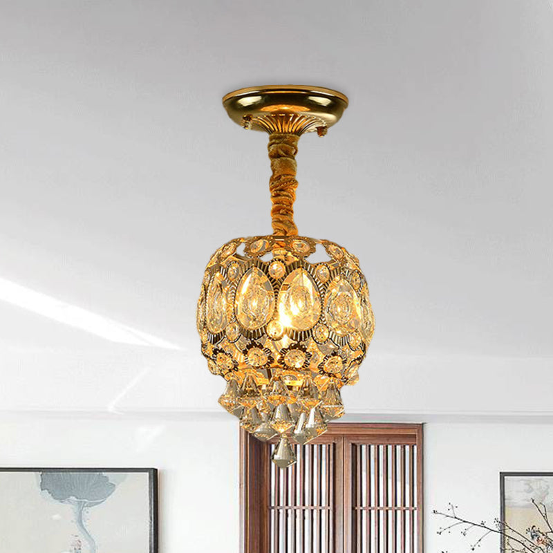 Traditional Oval Flush Light Fixture 1 Bulb Crystal Close to Ceiling Lamp in Gold Clearhalo 'Ceiling Lights' 'Close To Ceiling Lights' 'Close to ceiling' 'Semi-flushmount' Lighting' 968349