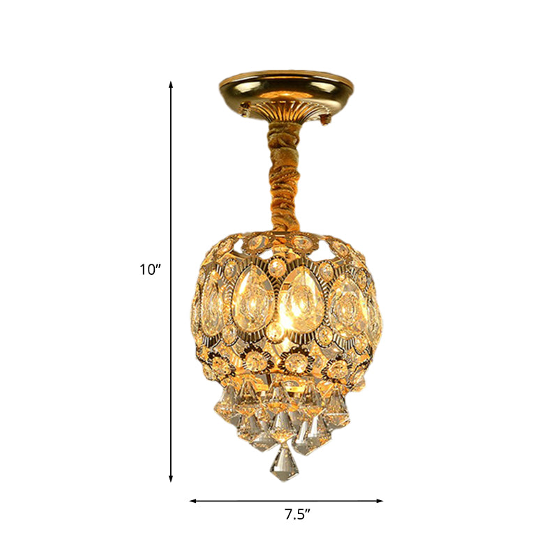 Traditional Oval Flush Light Fixture 1 Bulb Crystal Close to Ceiling Lamp in Gold Clearhalo 'Ceiling Lights' 'Close To Ceiling Lights' 'Close to ceiling' 'Semi-flushmount' Lighting' 968351