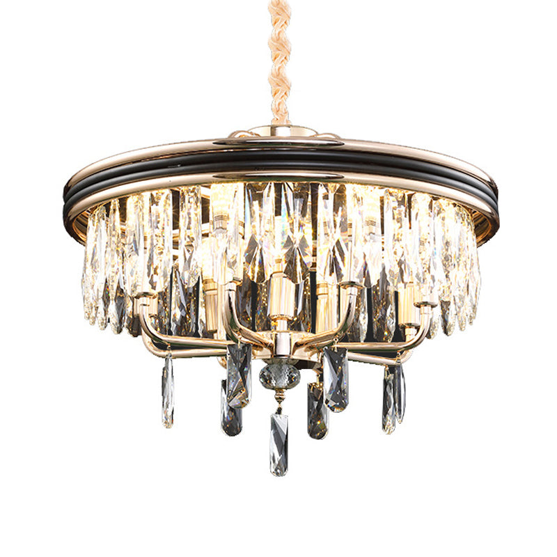 Simplicity 7 Lights Chandelier Black Round Pendant Lighting Fixture with Clear Crystal Shade Clearhalo 'Ceiling Lights' 'Chandeliers' 'Modern Chandeliers' 'Modern' Lighting' 968365