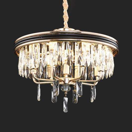 Simplicity 7 Lights Chandelier Black Round Pendant Lighting Fixture with Clear Crystal Shade Clearhalo 'Ceiling Lights' 'Chandeliers' 'Modern Chandeliers' 'Modern' Lighting' 968366