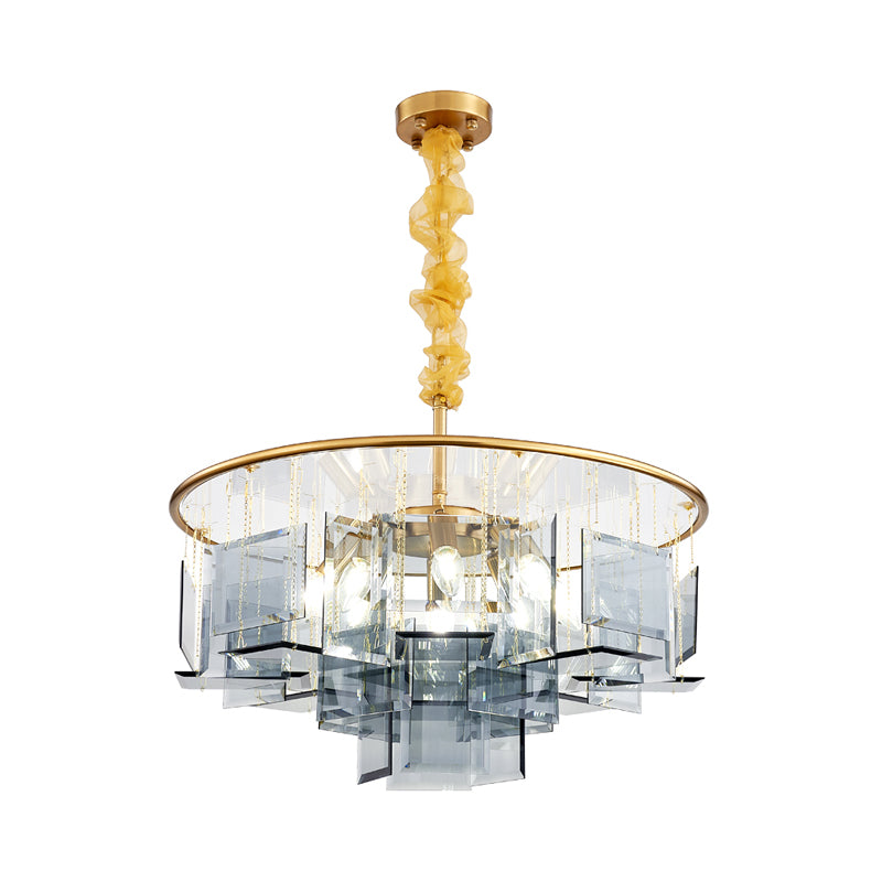 Smoke Gray Crystal Square Chandelier Lamp Contemporary 8 Lights Ceiling Pendant with Circle Design Clearhalo 'Ceiling Lights' 'Chandeliers' 'Modern Chandeliers' 'Modern' Lighting' 968426