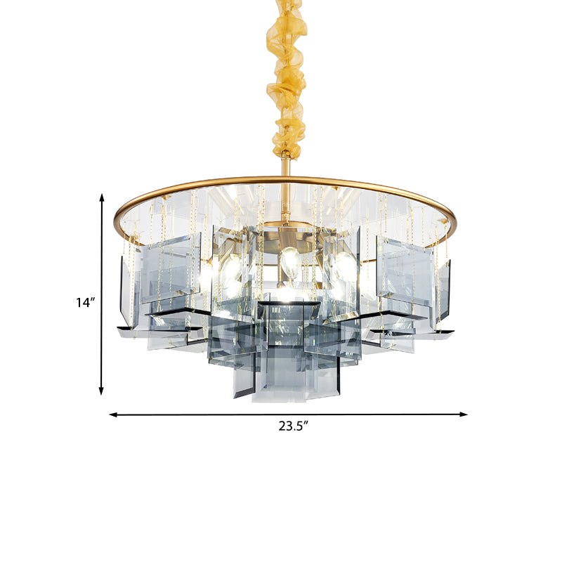 Smoke Gray Crystal Square Chandelier Lamp Contemporary 8 Lights Ceiling Pendant with Circle Design Clearhalo 'Ceiling Lights' 'Chandeliers' 'Modern Chandeliers' 'Modern' Lighting' 968427