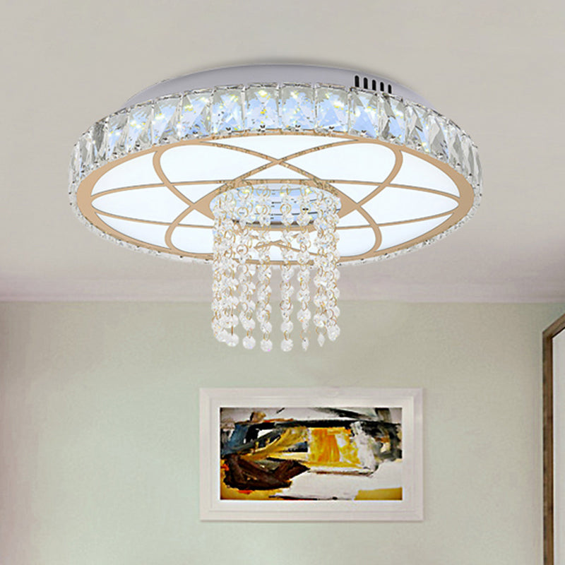 Gold Round Flush Mount Lamp Contemporary LED Clear Crystal Close to Ceiling Light for Bedroom Clearhalo 'Ceiling Lights' 'Close To Ceiling Lights' 'Close to ceiling' 'Flush mount' Lighting' 968429