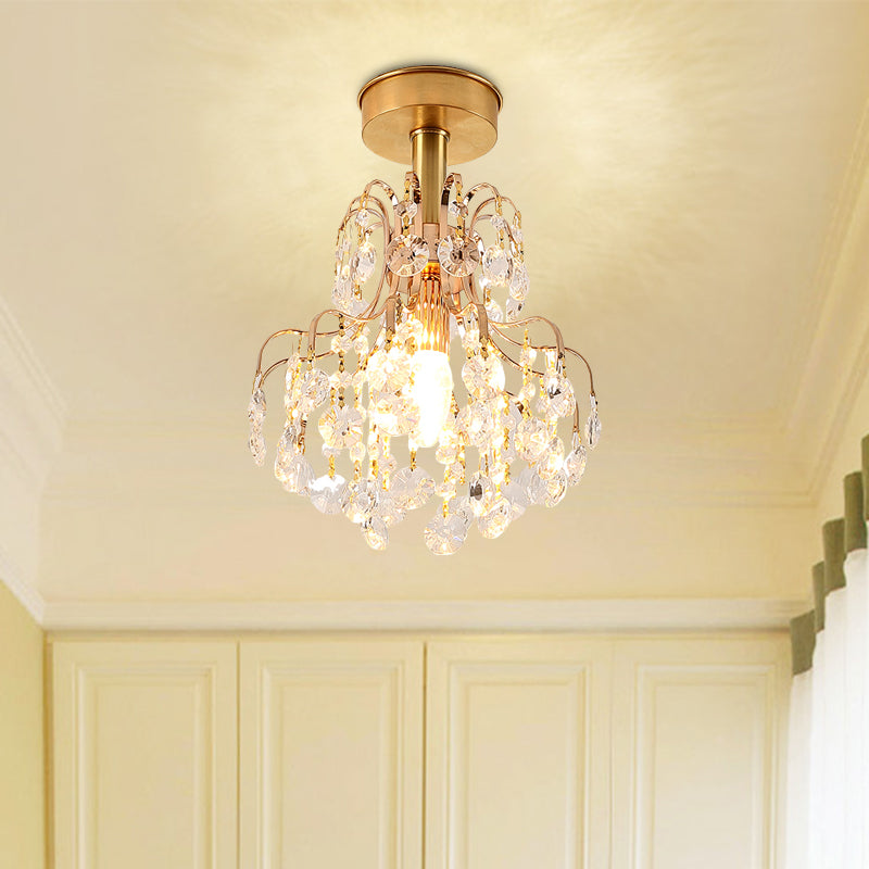 Modern 1 Light Semi Flush Light Brass Teardrop Close to Ceiling Lamp with Crystal Shade for Corridor Clearhalo 'Ceiling Lights' 'Close To Ceiling Lights' 'Close to ceiling' 'Semi-flushmount' Lighting' 968433