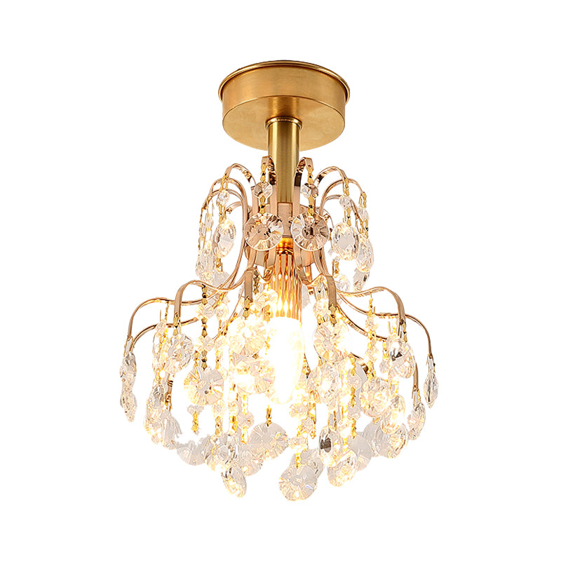 Modern 1 Light Semi Flush Light Brass Teardrop Close to Ceiling Lamp with Crystal Shade for Corridor Clearhalo 'Ceiling Lights' 'Close To Ceiling Lights' 'Close to ceiling' 'Semi-flushmount' Lighting' 968434