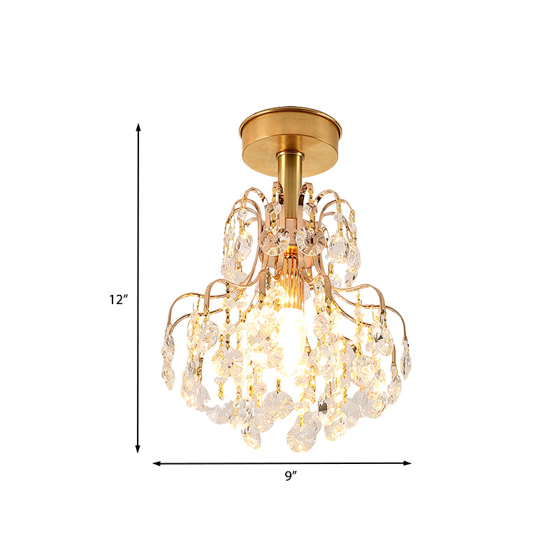 Modern 1 Light Semi Flush Light Brass Teardrop Close to Ceiling Lamp with Crystal Shade for Corridor Clearhalo 'Ceiling Lights' 'Close To Ceiling Lights' 'Close to ceiling' 'Semi-flushmount' Lighting' 968435