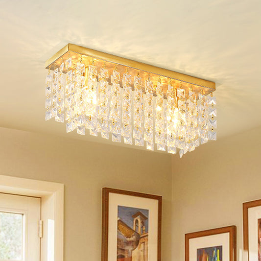 Rectangle Living Room Flush Mount Fixture Clear Crystal 2 Heads Contemporary Flush Ceiling Light in Brass Brass Clearhalo 'Ceiling Lights' 'Close To Ceiling Lights' 'Close to ceiling' 'Flush mount' Lighting' 968436