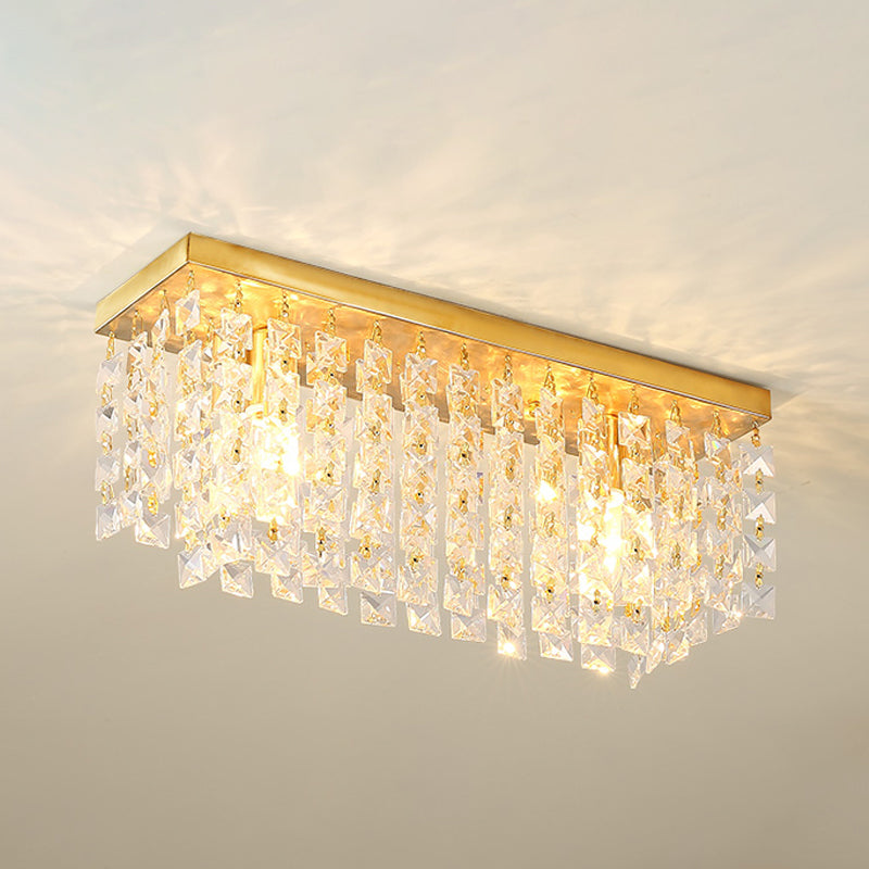 Rectangle Living Room Flush Mount Fixture Clear Crystal 2 Heads Contemporary Flush Ceiling Light in Brass Clearhalo 'Ceiling Lights' 'Close To Ceiling Lights' 'Close to ceiling' 'Flush mount' Lighting' 968438