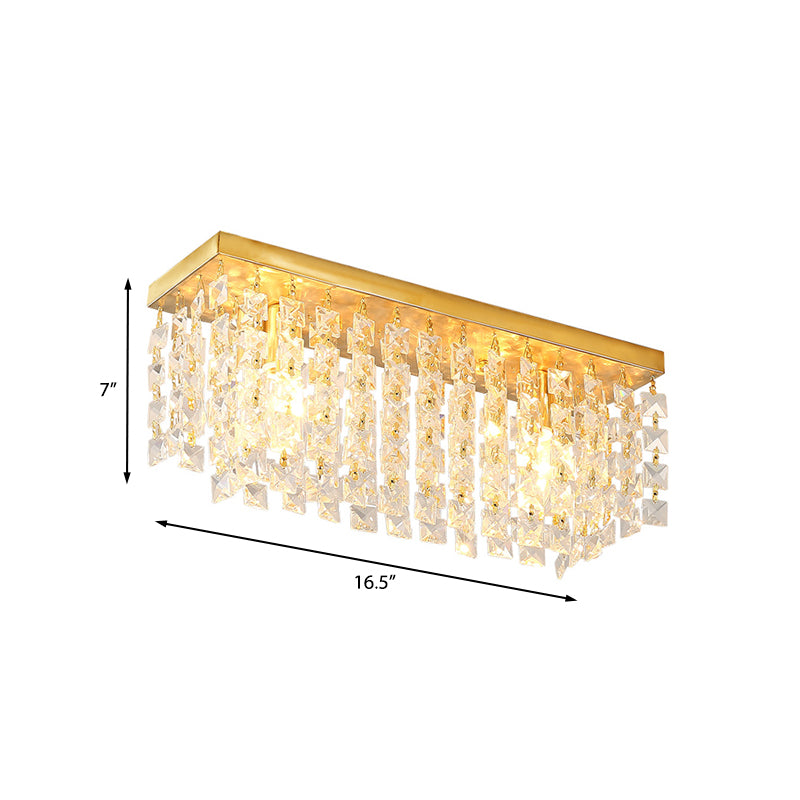 Rectangle Living Room Flush Mount Fixture Clear Crystal 2 Heads Contemporary Flush Ceiling Light in Brass Clearhalo 'Ceiling Lights' 'Close To Ceiling Lights' 'Close to ceiling' 'Flush mount' Lighting' 968439