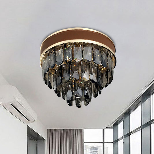 Tiered Flush Mount Lamp Modern Smoke Gray Crystal 6 Bulbs Living Room Close to Ceiling Light Smoke Gray Clearhalo 'Ceiling Lights' 'Close To Ceiling Lights' 'Close to ceiling' 'Flush mount' Lighting' 968452