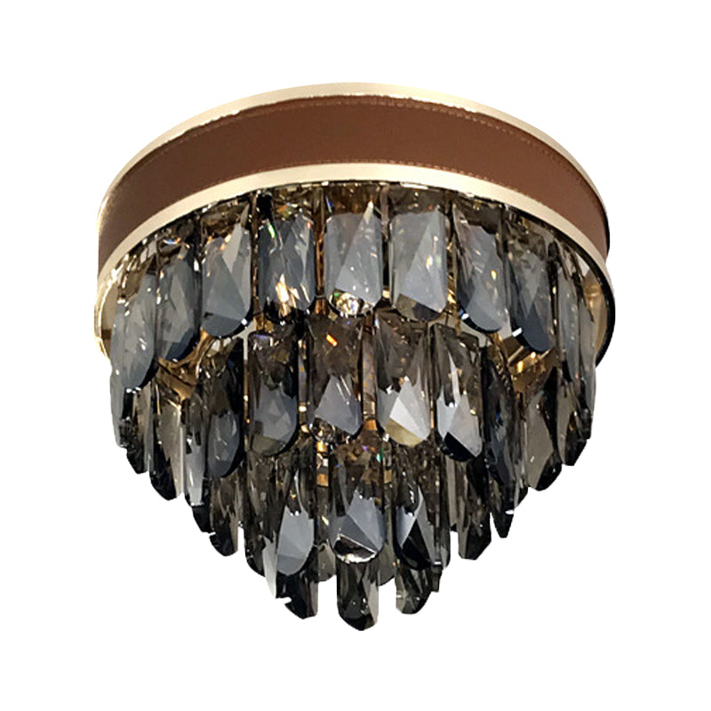 Tiered Flush Mount Lamp Modern Smoke Gray Crystal 6 Bulbs Living Room Close to Ceiling Light Clearhalo 'Ceiling Lights' 'Close To Ceiling Lights' 'Close to ceiling' 'Flush mount' Lighting' 968454