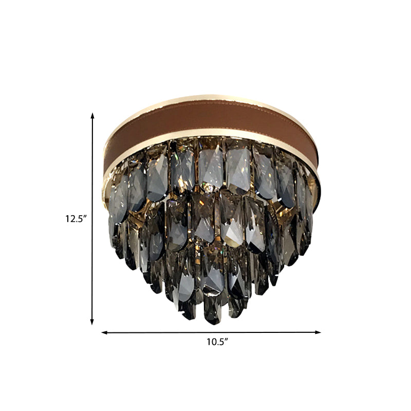 Tiered Flush Mount Lamp Modern Smoke Gray Crystal 6 Bulbs Living Room Close to Ceiling Light Clearhalo 'Ceiling Lights' 'Close To Ceiling Lights' 'Close to ceiling' 'Flush mount' Lighting' 968455