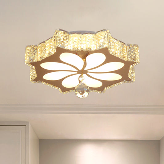 Flower Flushmount Modern Style Faceted Crystal LED Gold Flush Mount Lighting for Corridor Gold Clearhalo 'Ceiling Lights' 'Close To Ceiling Lights' 'Close to ceiling' 'Flush mount' Lighting' 968465