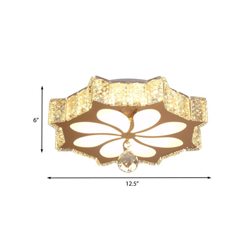 Flower Flushmount Modern Style Faceted Crystal LED Gold Flush Mount Lighting for Corridor Clearhalo 'Ceiling Lights' 'Close To Ceiling Lights' 'Close to ceiling' 'Flush mount' Lighting' 968468