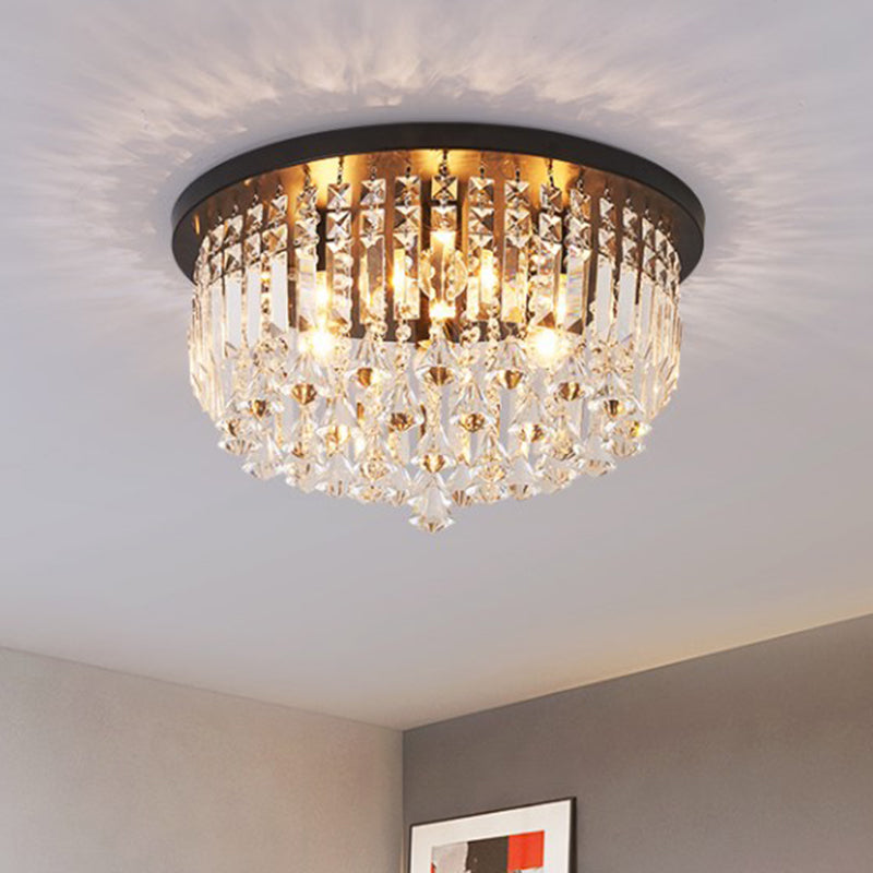 9 Lights Bedroom Flush Light Fixture Contemporary Black Ceiling Lighting with Cascade Crystal Shade Clearhalo 'Ceiling Lights' 'Close To Ceiling Lights' 'Close to ceiling' 'Flush mount' Lighting' 968482