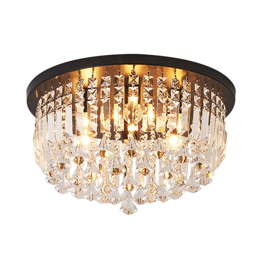 9 Lights Bedroom Flush Light Fixture Contemporary Black Ceiling Lighting with Cascade Crystal Shade Clearhalo 'Ceiling Lights' 'Close To Ceiling Lights' 'Close to ceiling' 'Flush mount' Lighting' 968483