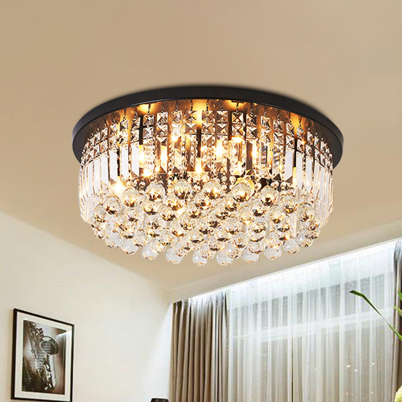 9 Lights Bedroom Flush Light Fixture Contemporary Black Ceiling Lighting with Cascade Crystal Shade Black B Clearhalo 'Ceiling Lights' 'Close To Ceiling Lights' 'Close to ceiling' 'Flush mount' Lighting' 968485