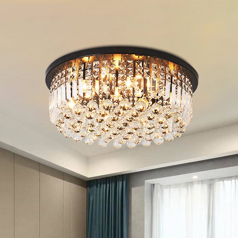 9 Lights Bedroom Flush Light Fixture Contemporary Black Ceiling Lighting with Cascade Crystal Shade Clearhalo 'Ceiling Lights' 'Close To Ceiling Lights' 'Close to ceiling' 'Flush mount' Lighting' 968486