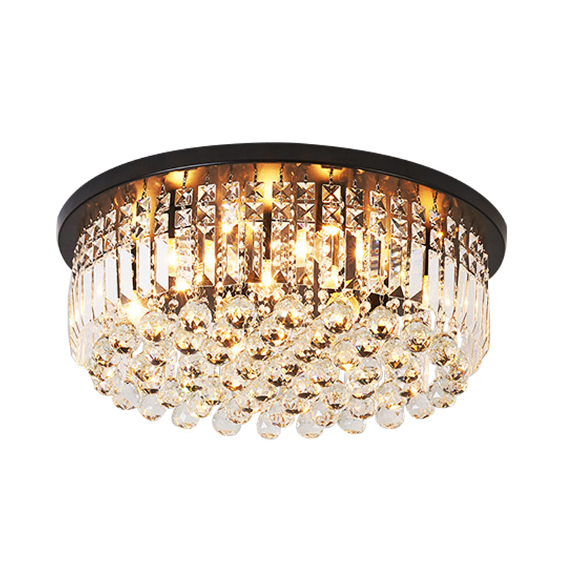 9 Lights Bedroom Flush Light Fixture Contemporary Black Ceiling Lighting with Cascade Crystal Shade Clearhalo 'Ceiling Lights' 'Close To Ceiling Lights' 'Close to ceiling' 'Flush mount' Lighting' 968488