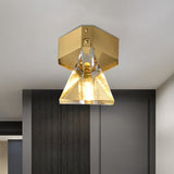 Triangle Faceted Crystal Flush Mount Lighting Minimalist LED Brass Finish Ceiling Light Fixture Brass Clearhalo 'Ceiling Lights' 'Close To Ceiling Lights' 'Close to ceiling' 'Flush mount' Lighting' 968490