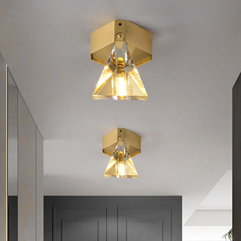 Triangle Faceted Crystal Flush Mount Lighting Minimalist LED Brass Finish Ceiling Light Fixture Clearhalo 'Ceiling Lights' 'Close To Ceiling Lights' 'Close to ceiling' 'Flush mount' Lighting' 968491