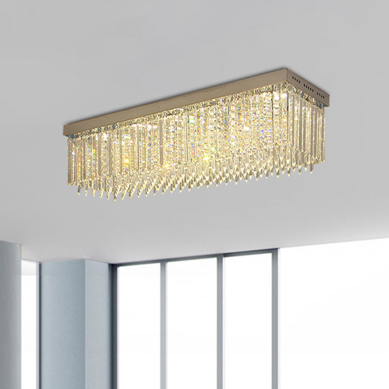 Clear Crystal Rectangle Flush Light Minimal Style 10 Heads Nickel Ceiling Mounted Fixture Clear Clearhalo 'Ceiling Lights' 'Close To Ceiling Lights' 'Close to ceiling' 'Flush mount' Lighting' 968494