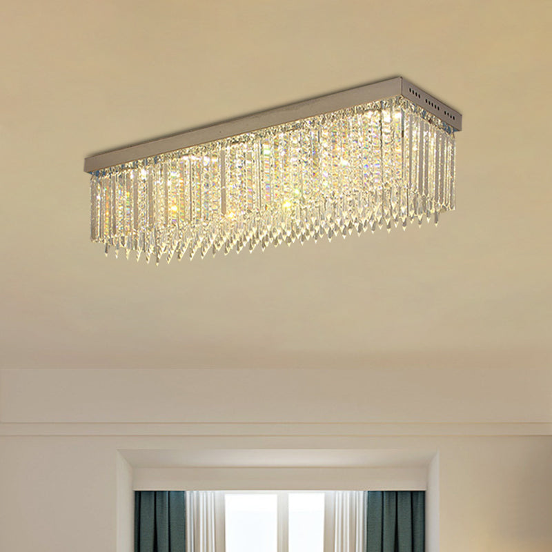 Clear Crystal Rectangle Flush Light Minimal Style 10 Heads Nickel Ceiling Mounted Fixture Clearhalo 'Ceiling Lights' 'Close To Ceiling Lights' 'Close to ceiling' 'Flush mount' Lighting' 968495