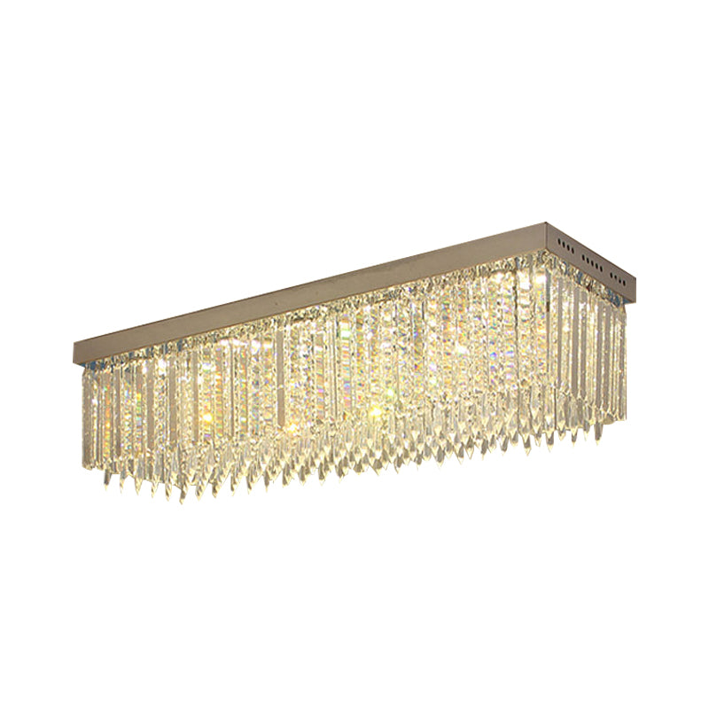 Clear Crystal Rectangle Flush Light Minimal Style 10 Heads Nickel Ceiling Mounted Fixture Clearhalo 'Ceiling Lights' 'Close To Ceiling Lights' 'Close to ceiling' 'Flush mount' Lighting' 968496