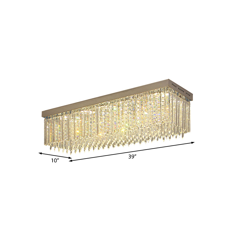 Clear Crystal Rectangle Flush Light Minimal Style 10 Heads Nickel Ceiling Mounted Fixture Clearhalo 'Ceiling Lights' 'Close To Ceiling Lights' 'Close to ceiling' 'Flush mount' Lighting' 968497