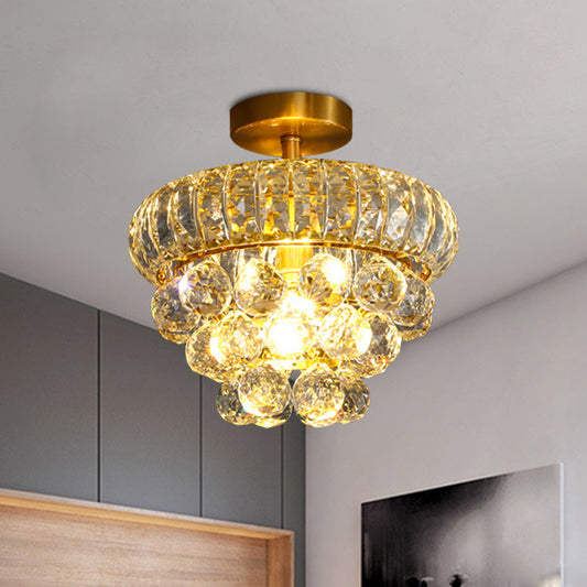 Droplet Semi Mount Lighting Modern Clear Crystal 1 Head Corridor Ceiling Light Fixture in Brass Brass Clearhalo 'Ceiling Lights' 'Close To Ceiling Lights' 'Close to ceiling' 'Semi-flushmount' Lighting' 968498