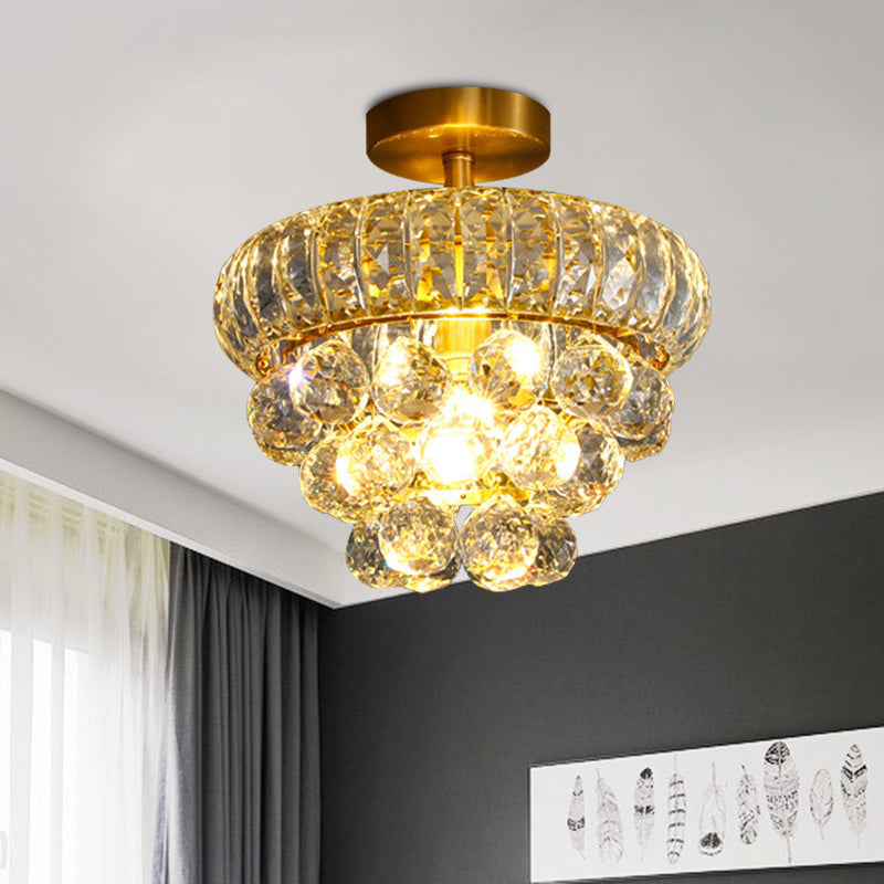 Droplet Semi Mount Lighting Modern Clear Crystal 1 Head Corridor Ceiling Light Fixture in Brass Clearhalo 'Ceiling Lights' 'Close To Ceiling Lights' 'Close to ceiling' 'Semi-flushmount' Lighting' 968499