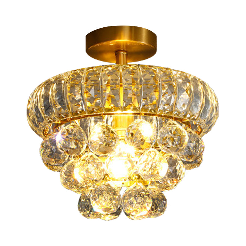 Droplet Semi Mount Lighting Modern Clear Crystal 1 Head Corridor Ceiling Light Fixture in Brass Clearhalo 'Ceiling Lights' 'Close To Ceiling Lights' 'Close to ceiling' 'Semi-flushmount' Lighting' 968500