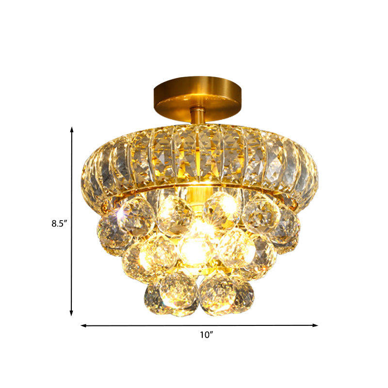 Droplet Semi Mount Lighting Modern Clear Crystal 1 Head Corridor Ceiling Light Fixture in Brass Clearhalo 'Ceiling Lights' 'Close To Ceiling Lights' 'Close to ceiling' 'Semi-flushmount' Lighting' 968501