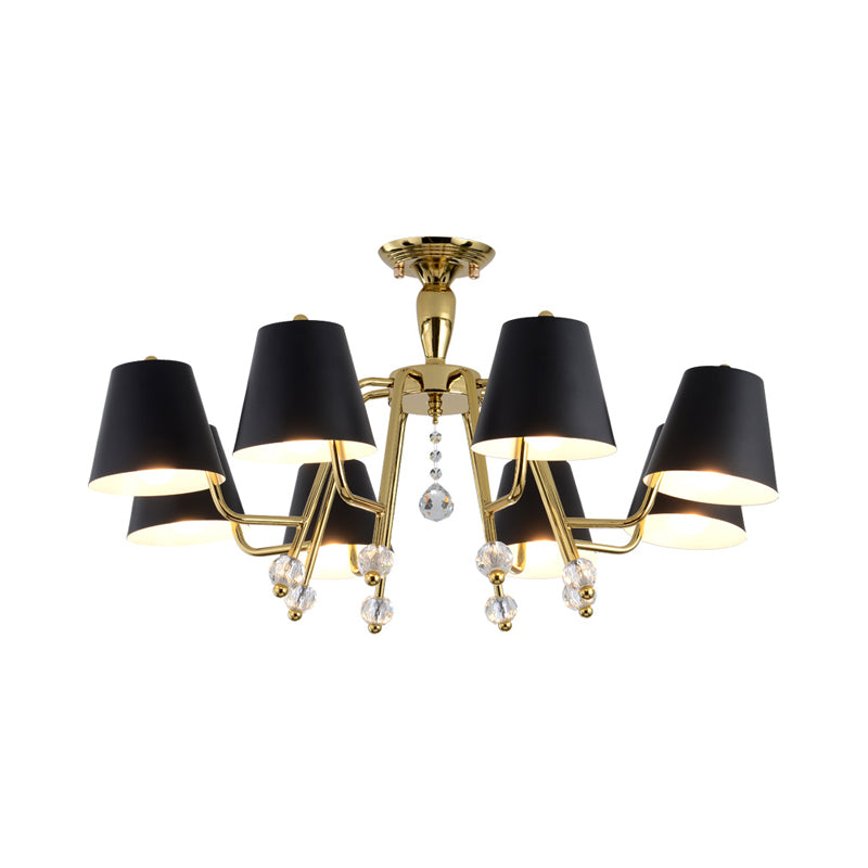 Simplicity Conical Semi Mount Lighting Metal 6/8-Light Living Room Ceiling Mounted Light in Black with Crystal Orb Accent Clearhalo 'Ceiling Lights' 'Close To Ceiling Lights' 'Close to ceiling' 'Semi-flushmount' Lighting' 968503