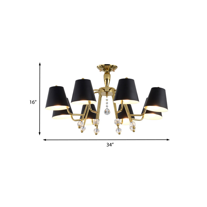 Simplicity Conical Semi Mount Lighting Metal 6/8-Light Living Room Ceiling Mounted Light in Black with Crystal Orb Accent Clearhalo 'Ceiling Lights' 'Close To Ceiling Lights' 'Close to ceiling' 'Semi-flushmount' Lighting' 968505