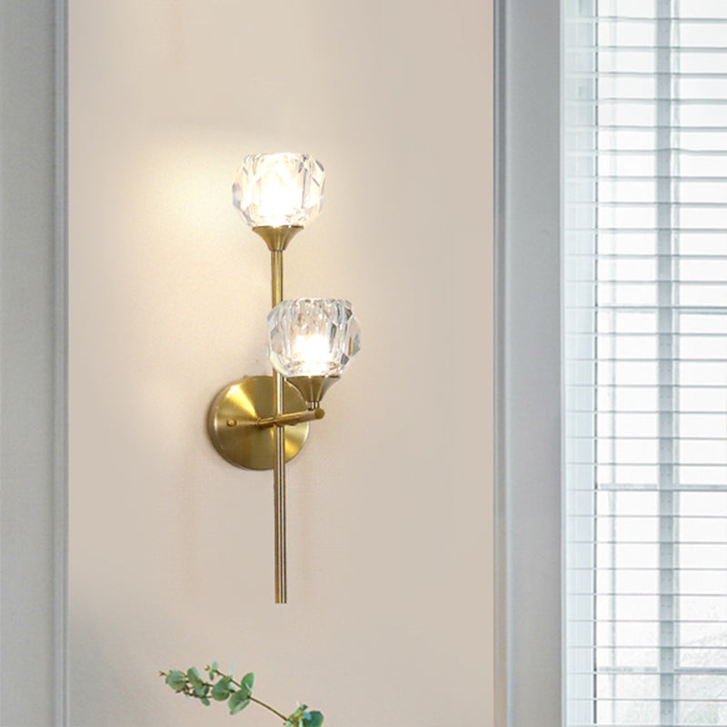 Ball Up Wall Light Fixture Simple Style Faceted Crystal 2 Heads Gold Finish Wall Mounted Lighting Clearhalo 'Cast Iron' 'Glass' 'Industrial' 'Modern wall lights' 'Modern' 'Tiffany' 'Traditional wall lights' 'Wall Lamps & Sconces' 'Wall Lights' Lighting' 968512