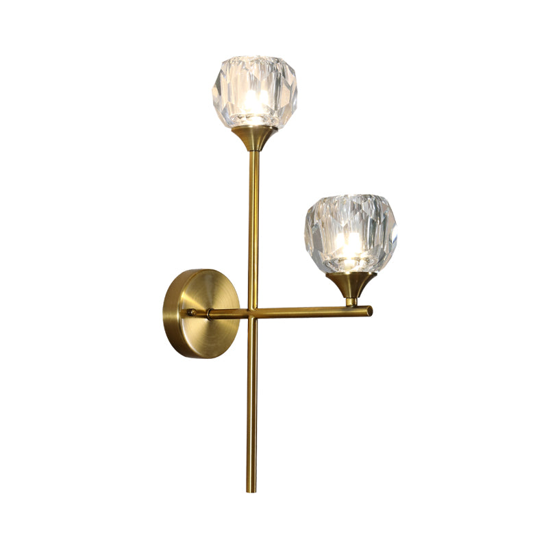 Ball Up Wall Light Fixture Simple Style Faceted Crystal 2 Heads Gold Finish Wall Mounted Lighting Clearhalo 'Cast Iron' 'Glass' 'Industrial' 'Modern wall lights' 'Modern' 'Tiffany' 'Traditional wall lights' 'Wall Lamps & Sconces' 'Wall Lights' Lighting' 968513
