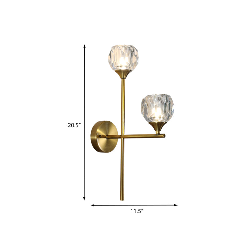 Ball Up Wall Light Fixture Simple Style Faceted Crystal 2 Heads Gold Finish Wall Mounted Lighting Clearhalo 'Cast Iron' 'Glass' 'Industrial' 'Modern wall lights' 'Modern' 'Tiffany' 'Traditional wall lights' 'Wall Lamps & Sconces' 'Wall Lights' Lighting' 968514