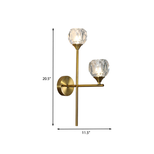 Ball Up Wall Light Fixture Simple Style Faceted Crystal 2 Heads Gold Finish Wall Mounted Lighting Clearhalo 'Cast Iron' 'Glass' 'Industrial' 'Modern wall lights' 'Modern' 'Tiffany' 'Traditional wall lights' 'Wall Lamps & Sconces' 'Wall Lights' Lighting' 968514