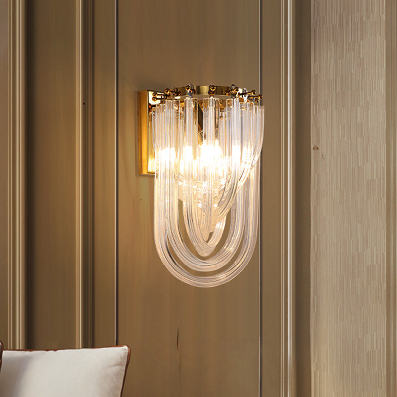 Simplicity 1 Light Wall Lamp Gold Oval Wall Lighting Fixture with Twisted Crystal Shade Clearhalo 'Cast Iron' 'Glass' 'Industrial' 'Modern wall lights' 'Modern' 'Tiffany' 'Traditional wall lights' 'Wall Lamps & Sconces' 'Wall Lights' Lighting' 968520