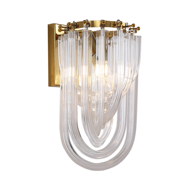Simplicity 1 Light Wall Lamp Gold Oval Wall Lighting Fixture with Twisted Crystal Shade Clearhalo 'Cast Iron' 'Glass' 'Industrial' 'Modern wall lights' 'Modern' 'Tiffany' 'Traditional wall lights' 'Wall Lamps & Sconces' 'Wall Lights' Lighting' 968521
