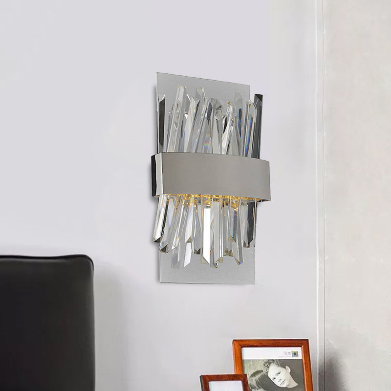 Rectangle Bedroom Wall Light Fixture Clear Crystal LED Contemporary Wall Sconce Lighting in Chrome Clearhalo 'Modern wall lights' 'Modern' 'Wall Lamps & Sconces' 'Wall Lights' Lighting' 968540